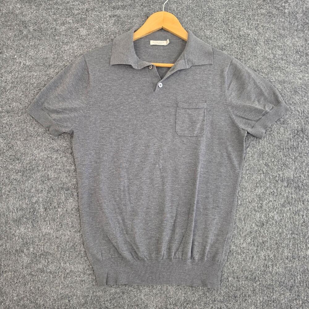 Suitsupply Polo Mens Medium Shirt Gray Pure Cotton Knit Short Sleeve Preppy Work